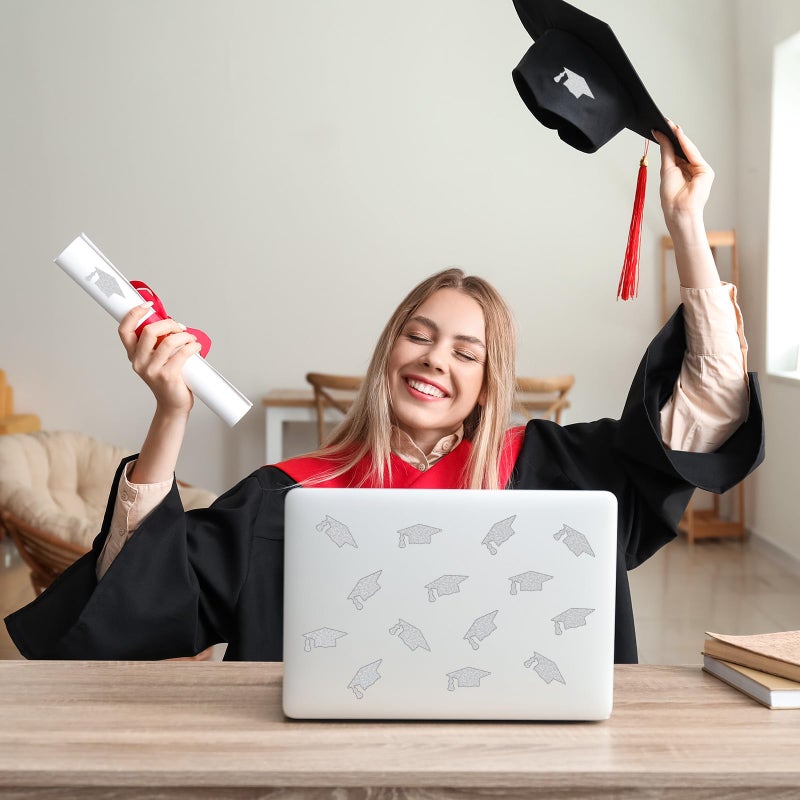 Whaline 600Pcs Graduation Cap Sticker Silver Laser Sealing Label Congrats Grad Hat Party Favor Self-Adhesive Sticker for College Graduation Party Supplies, 1.5 x 0.8 Inch - Image 5